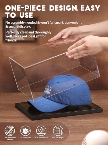 Clear Acrylic Baseball Cap Display Case with Wood Base