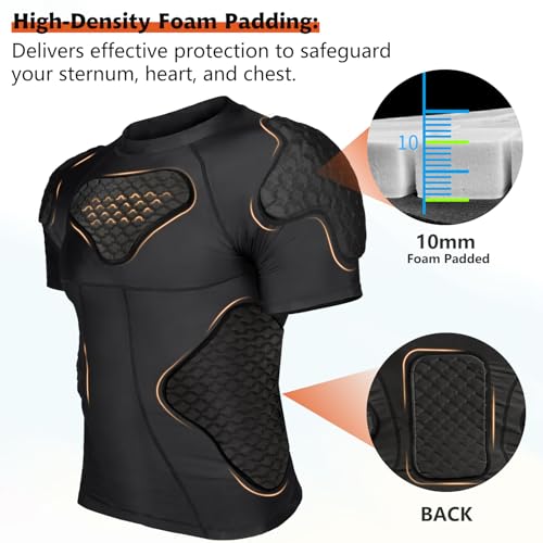DGQY Men's Padded Compression Shirt with Chest, Rib, Shoulder, Back & Sternum Pads – Large