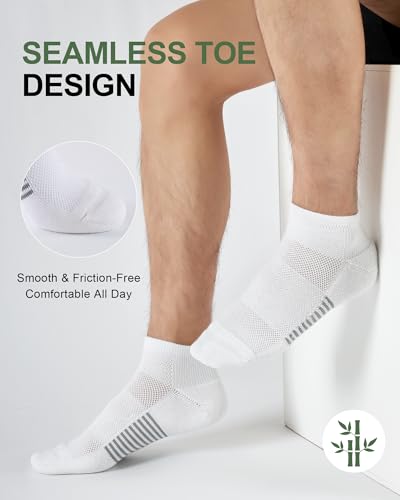 Mens Ankle Socks 8 Pairs Bamboo Running Socks Large Black & White