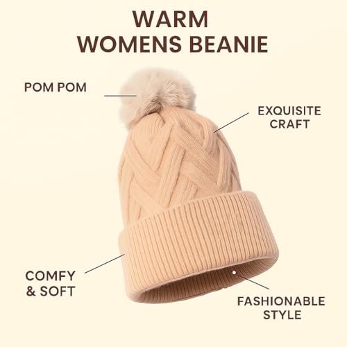 Women's Knit Winter Beanie Hat - Warm Skull Cap - Navy Cuff