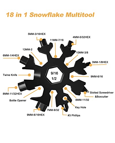 NDakter 18-in-1 Snowflake Multi-Tool - Black & Silver Compact Emergency Gear for Men & Women, Christmas Stocking Stuffer