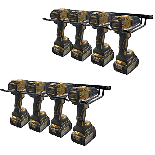 2 Pack Drill Holder, Power Tool Organizer Wall Mount, 80lb Heavy Duty Bearing Capacity Garage Storage, 4 Cordless Metal Shelf, Utility Storage Rack for Dewalt Cordless Tools Father Day Gifts