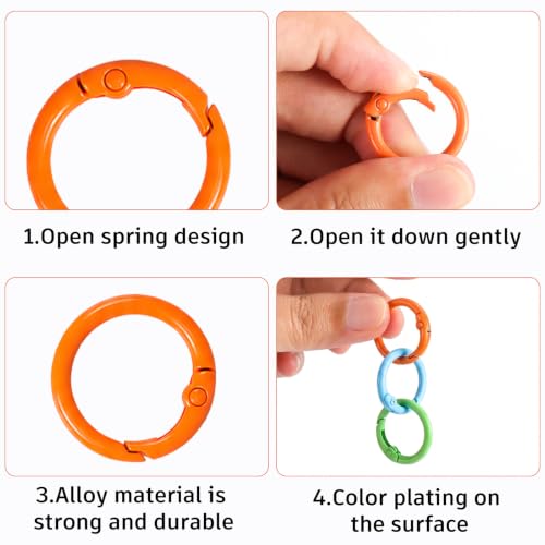 60-Pack Colorful Spring O Rings - Metal Key Ring Clips