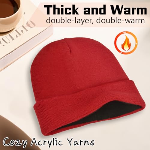 Reversible Knitted Beanie Hat - Black/Red - Warm Winter Cap