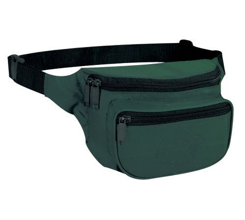 Lightweight 3-Zip Fanny Pack - Adjustable Waist Belt Bag - Hunter Green