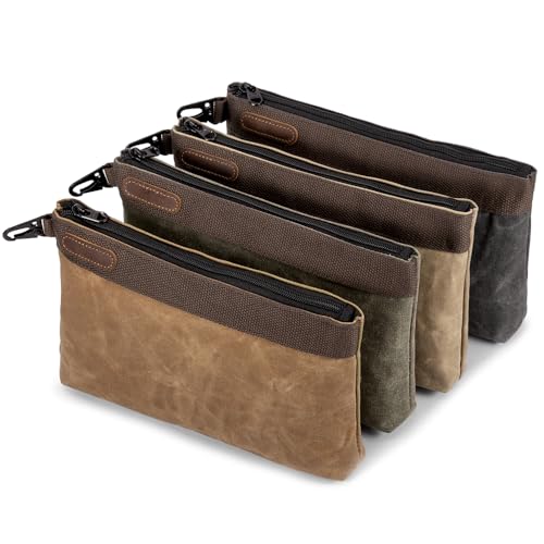 Waxed Canvas Tool Pouches 4 Pack ? 13-Inch Heavy-Duty Zipper Tool Bags Set, Waterproof Utility Storage Pouches for Tools, Cables, Gear & Supplies ? Rugged Tool Organizer Bags