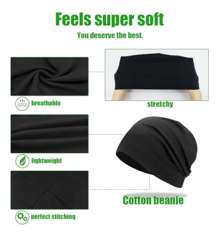 Lightweight Cotton Beanie - Breathable Summer Skull Cap - Black