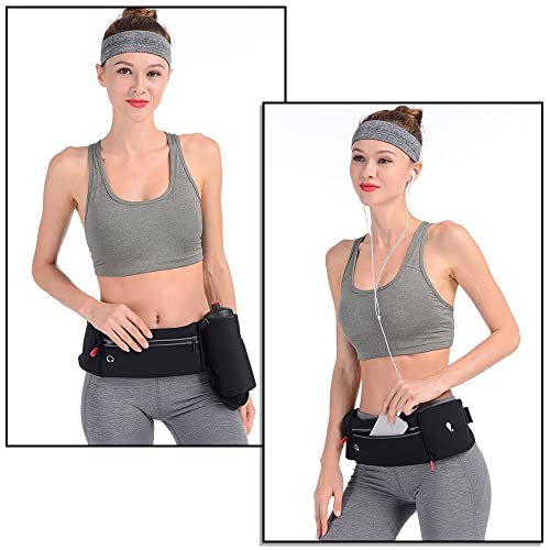 Running Belt Bag with Foldable Water Bottle Holder - Black