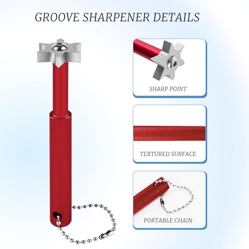 Golf Club Groove Sharpener Tool with 6 Heads & Storage Tube - Red