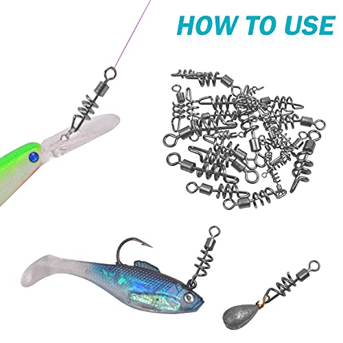 Fishing Swivels Snaps - 40pcs Stainless Steel Corkscrew Swivels 4#