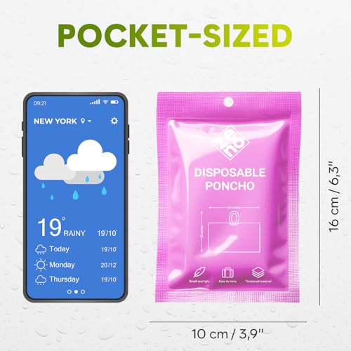 Disposable Rain Ponchos for Adults - Clear with Hood, Pink