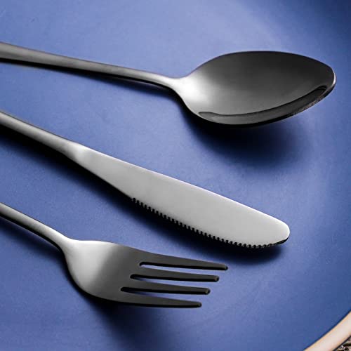Travel Utensils Set - 4-Piece Stainless Steel Cutlery with Case - Black