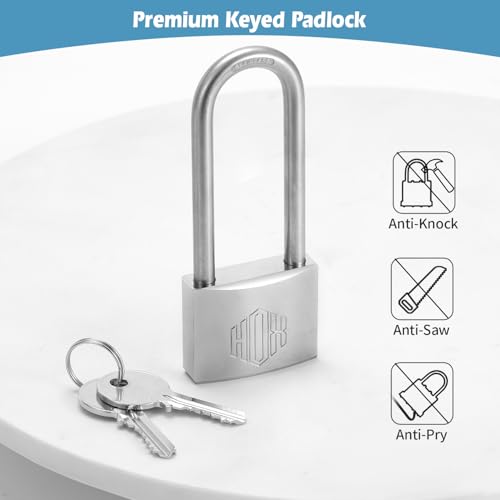 HOX Marine-Grade Rustproof Padlock, Stainless Steel Shackle & Chrome-Plated Brass Body, Weatherproof Outdoor Lock, 2.5-Inch Long Shackle (6 Pack)