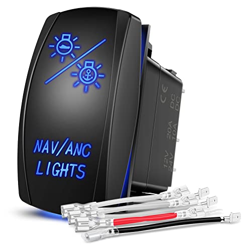 7-Pin Rocker Switch with Jumper Wires - Blue NAV/ANC