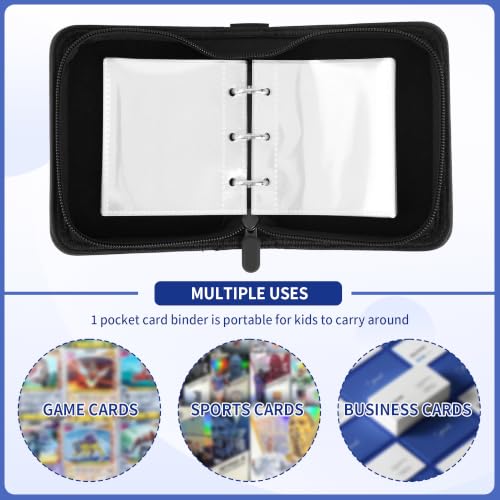 Dark Black Pocket Card Binder with Zipper - 100 Card Mini Album for TCG & Sports Cards