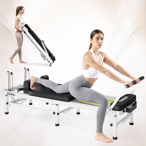 91'' Foldable Pilates Reformer Machine - White, 3 in 1 with High & Low Mode