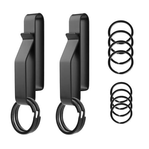 Tactical Duty Belt Key Holder - Stainless Steel Clip with 12 Key Rings, Black