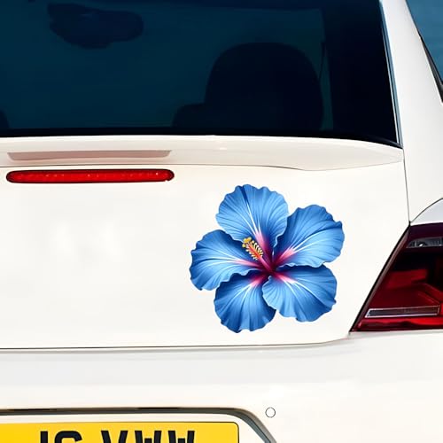 Blue Hibiscus Flower Car Decals - Waterproof Vinyl Stickers (Set of 2)