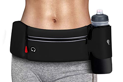 Running Belt Bag with Foldable Water Bottle Holder - Black