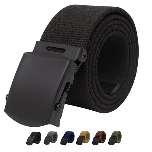 Canvas Web Belt - Military & Golf Belt with Black Buckle, Up to 45" Waist - Black