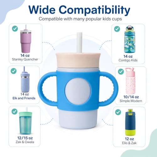 Silicone Cup Grip for Kids - Dual Handle for Owala & Stanley Tumblers (2pcs Blue)