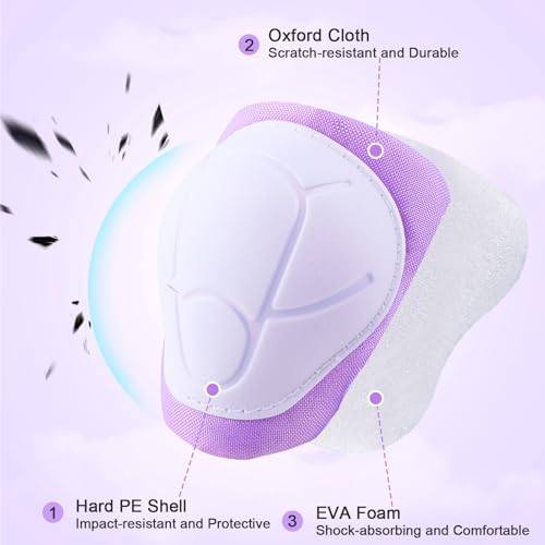 FIODAY Kids Purple Small Knee and Elbow Pads Wrist Guards Set for Ages 3-8
