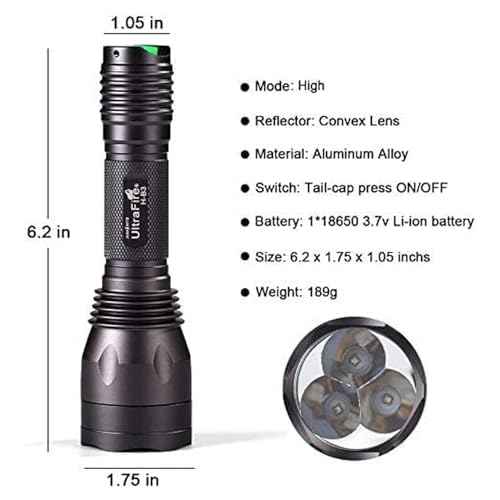 ULTRAFIRE Red Light LED Flashlight Hunting Torch 256 Yard 630 nm Wavelength Professional Red Beam Predator Light Single Mode Tactical Flashlight H-R3 (Battery Not Included)