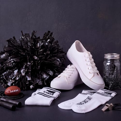 Cheer Socks for Cheerleaders - 6 Pairs Black Megaphone Stripes