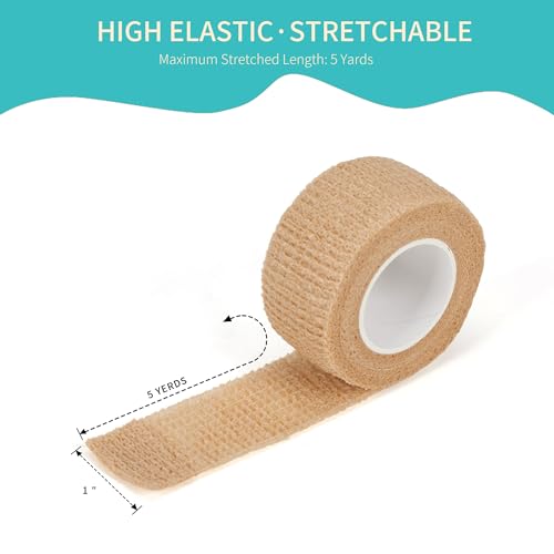 Self-Adhesive Bandage Wrap - 1 Inch x 5 Yards, 6 Pack - Beige Athletic Tape