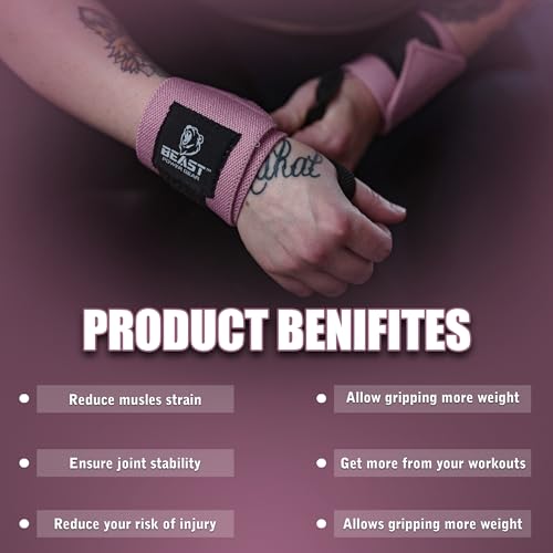 Gym Wrist Wraps for Weightlifting - 14" Support - Pink