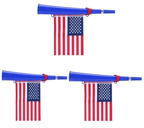 3 Pack American Flag Stadium Horns - Loud Plastic Noise Makers