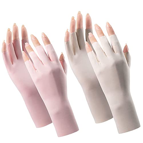 Cool Ice Silk Fingerless Women’s Driving Gloves - Pink+Ivory Set