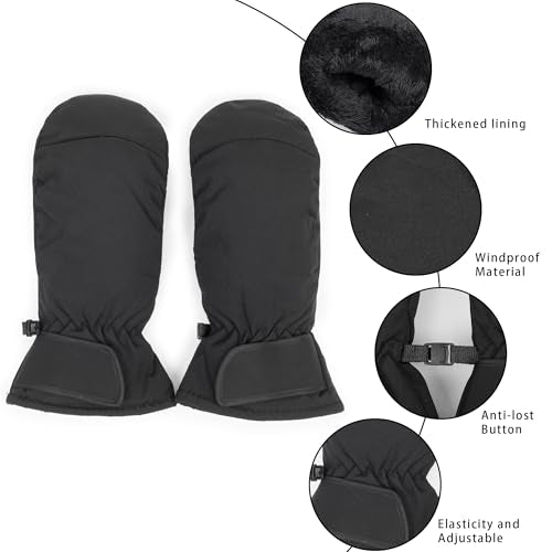 Waterproof Winter Ski Mittens - Windproof Snowboard Gloves - Black Medium