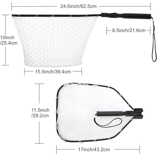 GOODCAT Fly Fishing Landing Net with Extendable 24.6" Handle, Rubber Mesh, Magnetic Release