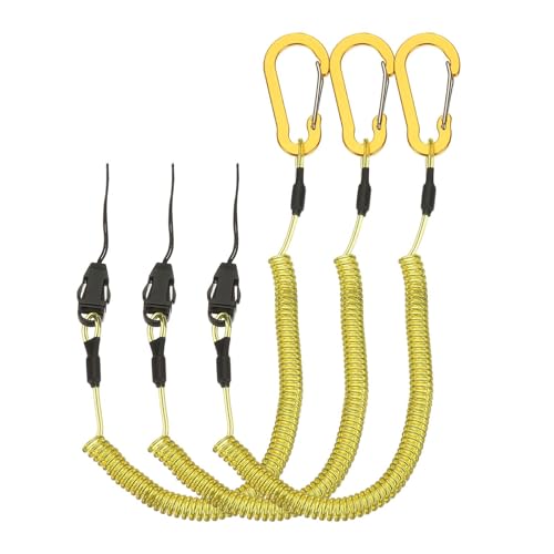 Yellow Coiled Lanyards with Buckle - 40 Inch, Quick Release Safety Ring
