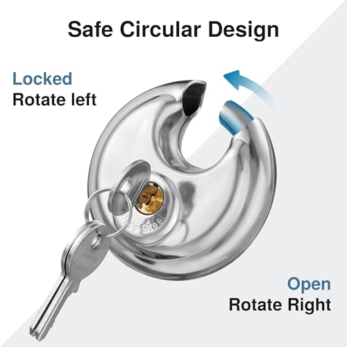 Puroma Keyed Padlock, Stainless Steel Discus Locker Lock Heavy Duty Locks with 12 Keys, Waterproof Outdoors Gate Storage Unit Lock with 3/8 Inch Shackle for Warehouse, Gym Storage Locker (4 Pack)