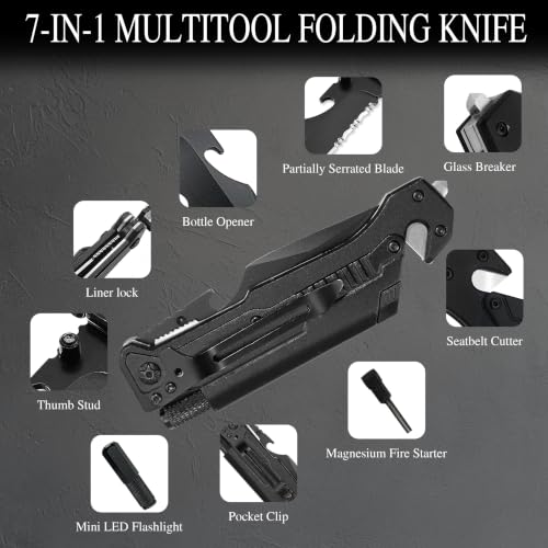 ALBATROSS 7-in-1 Folding Pocket Knife with Glass Breaker - Black Edition