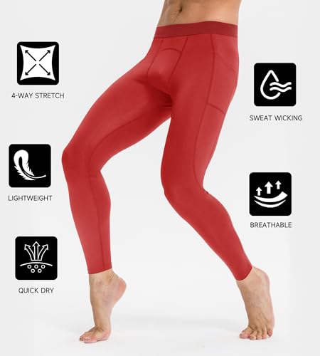 Men's Compression Athletic Leggings with Pockets - Cool Dry Base Layer