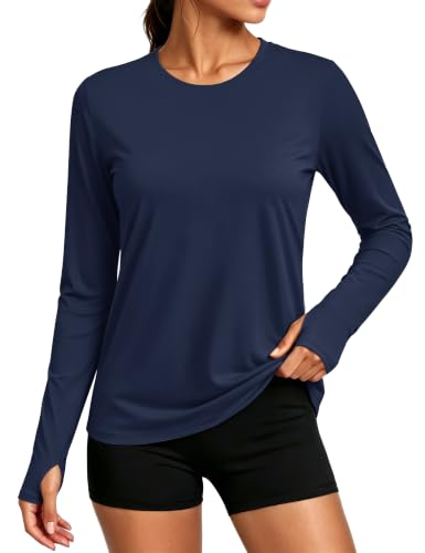 MAGCOMSEN Women’s Rash Guard Tshirt UPF 80+ Sun Shirt Swim Top – Navy Blue, Medium