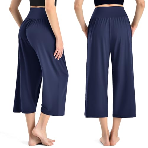 Ipletix Women's Capri Pants 23" Inseam Gaucho Wide Leg Navy Small