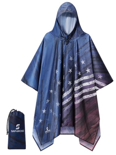 SaphiRose American Flag Hooded Waterproof Rain Poncho for Men & Women - Outdoor Jacket