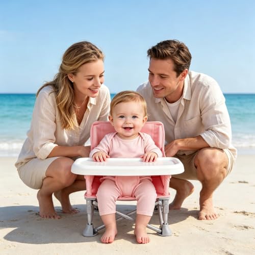 Portable Baby Booster Seat & Beach Chair Pink (6M-3Y) — 3 Modes Travel High Chair