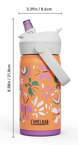 CamelBak Thrive Flip Straw Kids Water Bottle 12oz Stainless Steel Butterfly Rainbow