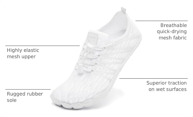 Racqua Water Shoes for Men Women Quick-Dry Aqua Beach & Pool Footwear - White, Size 8 Women / 7 Men, Model Wz1117