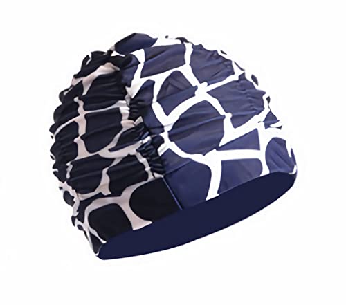 Pleated Floral Swimming Cap for Women - Blue & White Stripes