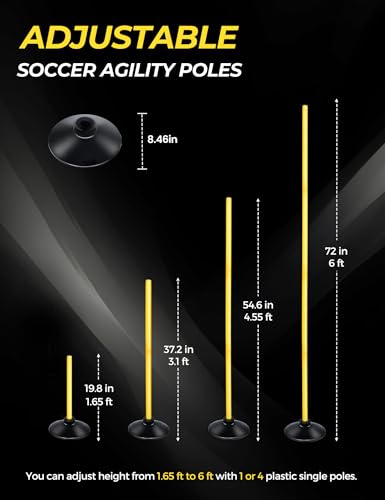 Soccer Agility Poles Set - 4/6/10 Pcs 6ft Adjustable Speed Training Poles with Rubber Base