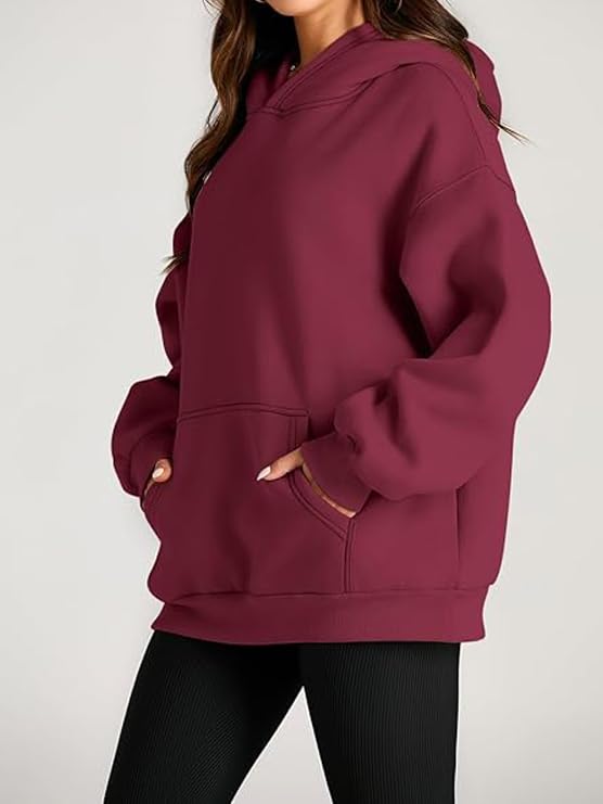 Oversized Women's Fleece Hoodie Pullover - Small Red