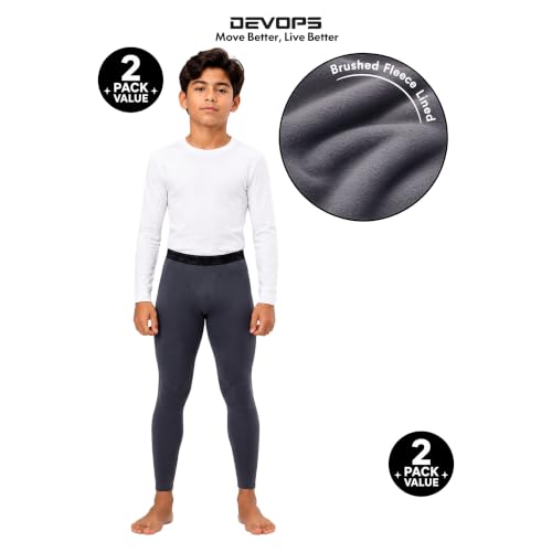 Youth Thermal Compression Leggings - Fleece Lined Long Johns, Medium Black/Charcoal