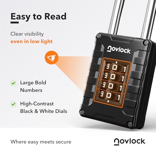 2.76 in Long Shackle Combination Locks | 4-Digit Padlocks for Gym Locker, Cabinets, Toolboxes, Gates, Fences, Sheds | 4-Pack, Black