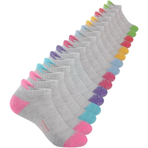 Comfoex Kids' Ankle Athletic Socks 8 Pairs 10-12 Years Grey Cushioned Sole